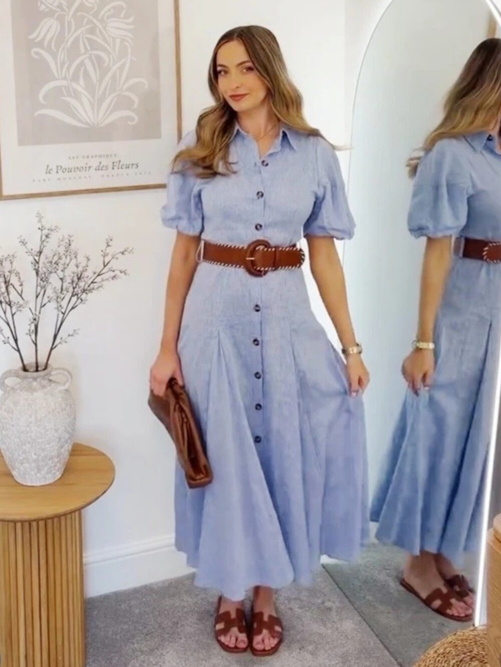 ZARA BELTED LINEN MIDI DRESS
